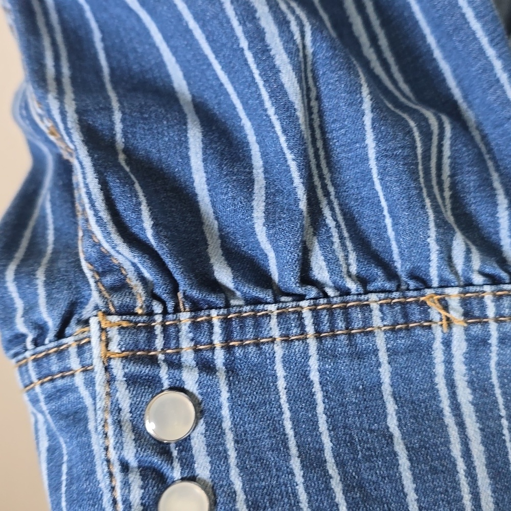 LOGO by Lori Goldstein Striped Peplum Srtle Triple Tie Denim Jacket Jacket 18W - Picture 5 of 7